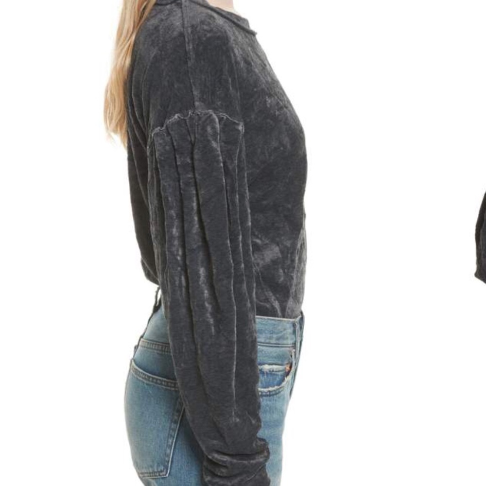 Free People Gray Velvet Top Sonal left - Picture 3 of 4